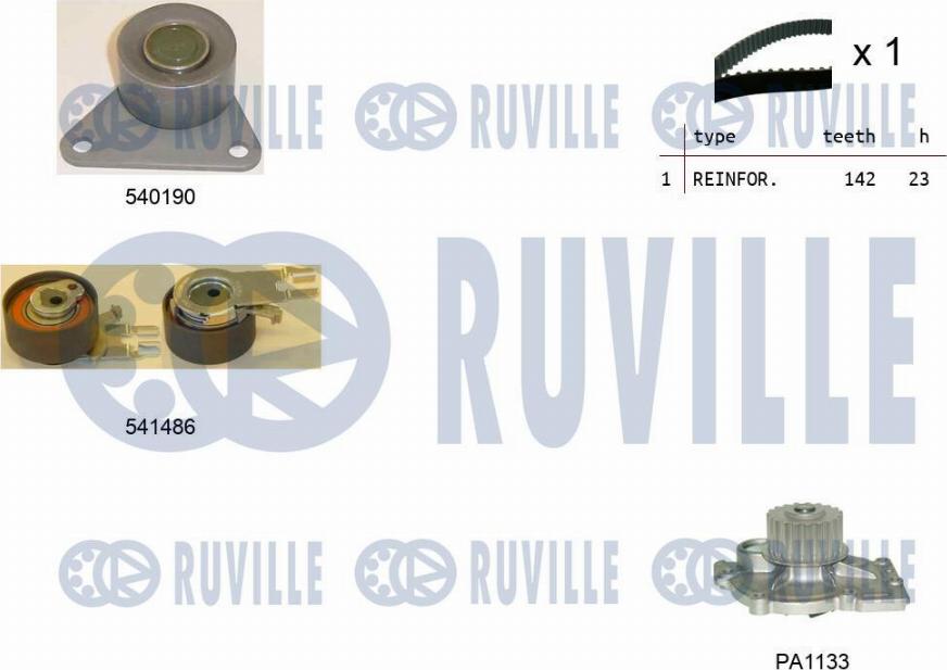 Ruville 5503641 - Водяной насос + комплект зубчатого ремня ГРМ autospares.lv