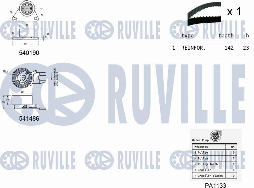 Ruville 5503641 - Водяной насос + комплект зубчатого ремня ГРМ autospares.lv