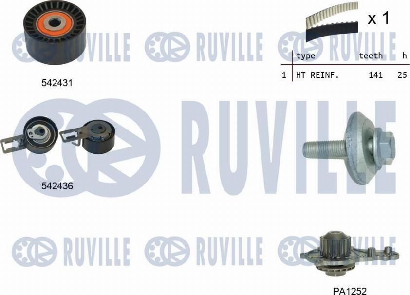 Ruville 5503681 - Водяной насос + комплект зубчатого ремня ГРМ autospares.lv