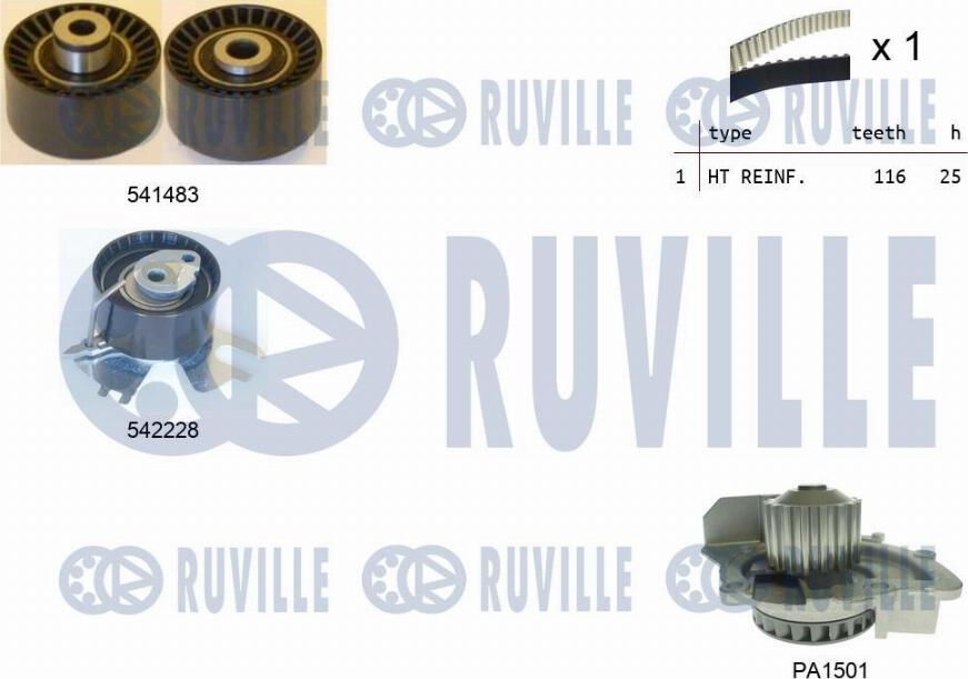 Ruville 5503671 - Водяной насос + комплект зубчатого ремня ГРМ autospares.lv
