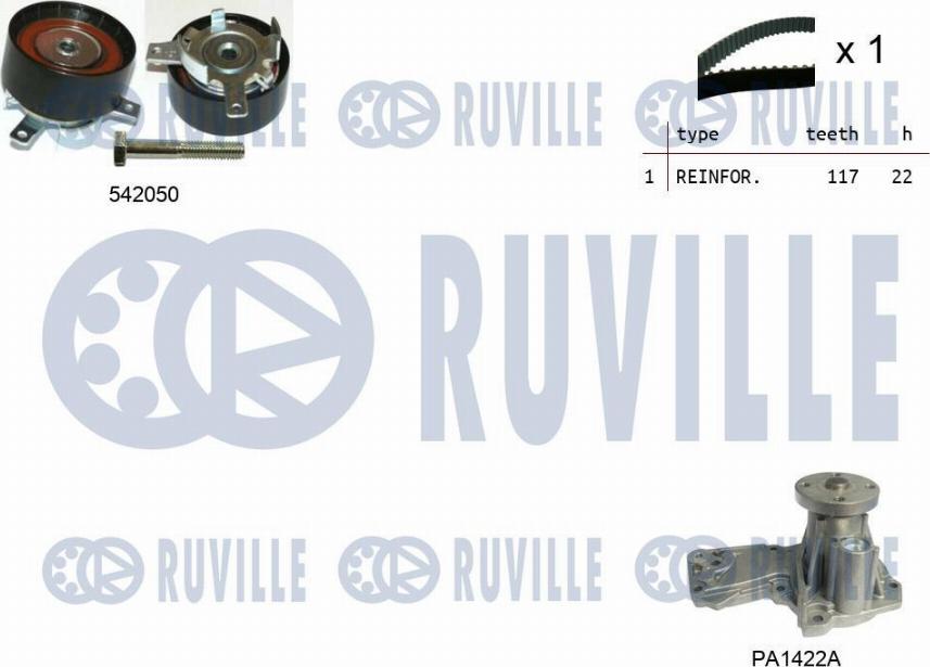 Ruville 5503041 - Водяной насос + комплект зубчатого ремня ГРМ autospares.lv