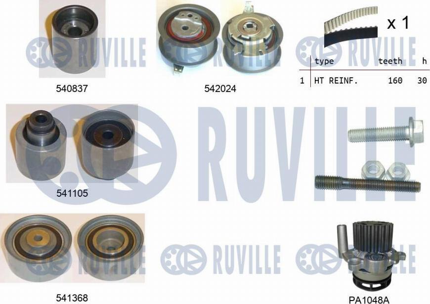Ruville 5503051 - Водяной насос + комплект зубчатого ремня ГРМ autospares.lv