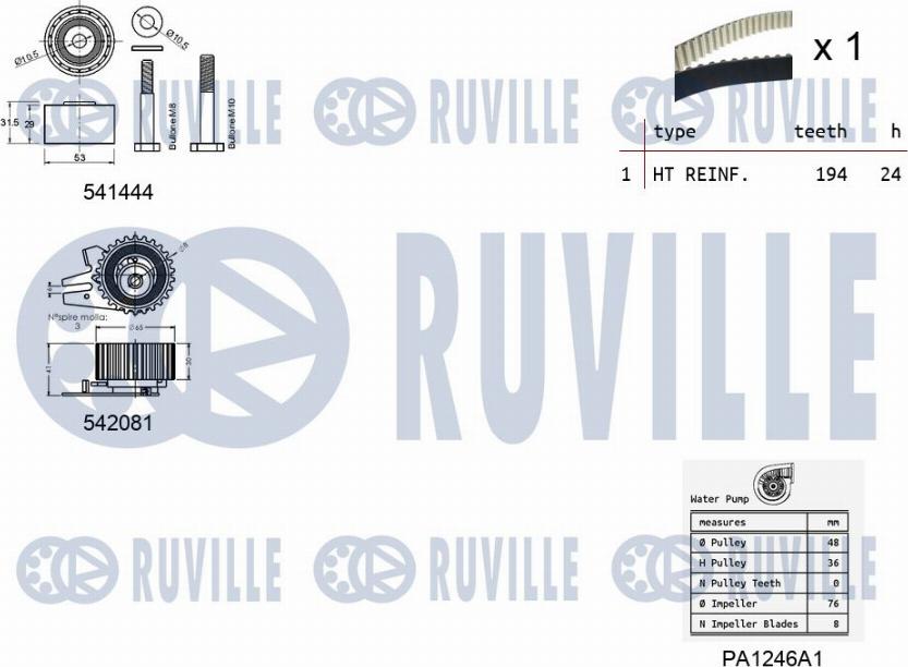 Ruville 5503031 - Водяной насос + комплект зубчатого ремня ГРМ autospares.lv