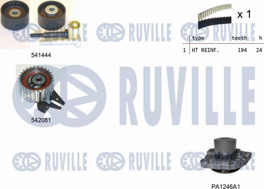 Ruville 5503031 - Водяной насос + комплект зубчатого ремня ГРМ autospares.lv