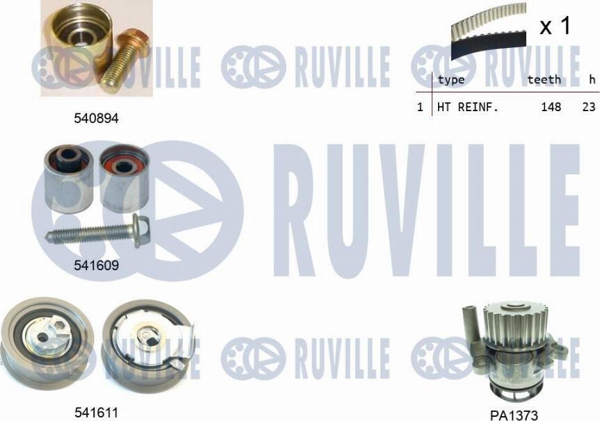 Ruville 5503191 - Водяной насос + комплект зубчатого ремня ГРМ autospares.lv