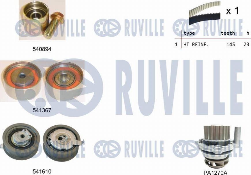 Ruville 5503121 - Водяной насос + комплект зубчатого ремня ГРМ autospares.lv