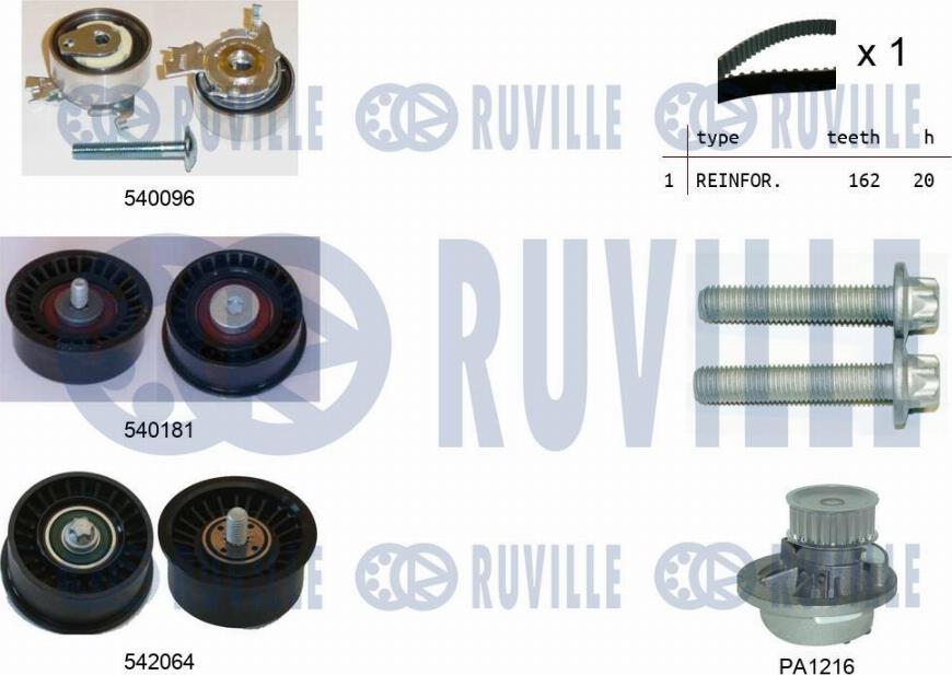 Ruville 5503171 - Водяной насос + комплект зубчатого ремня ГРМ autospares.lv