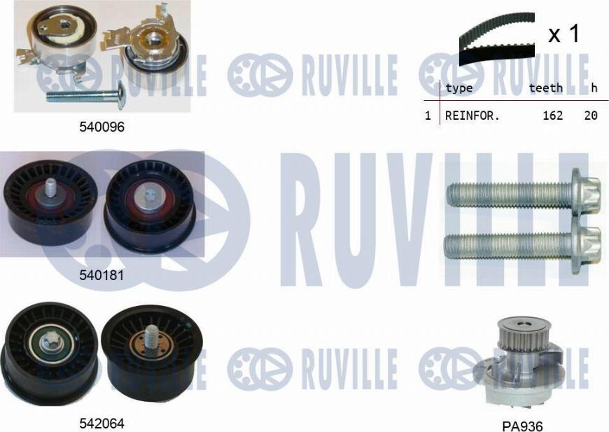 Ruville 5503173 - Водяной насос + комплект зубчатого ремня ГРМ autospares.lv
