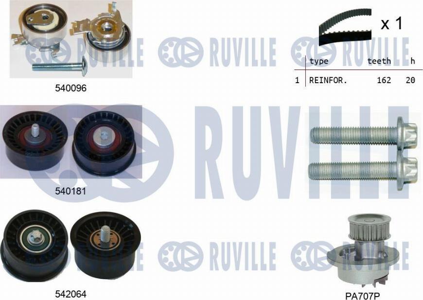 Ruville 5503172 - Водяной насос + комплект зубчатого ремня ГРМ autospares.lv