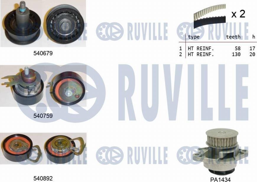 Ruville 5503811 - Водяной насос + комплект зубчатого ремня ГРМ autospares.lv