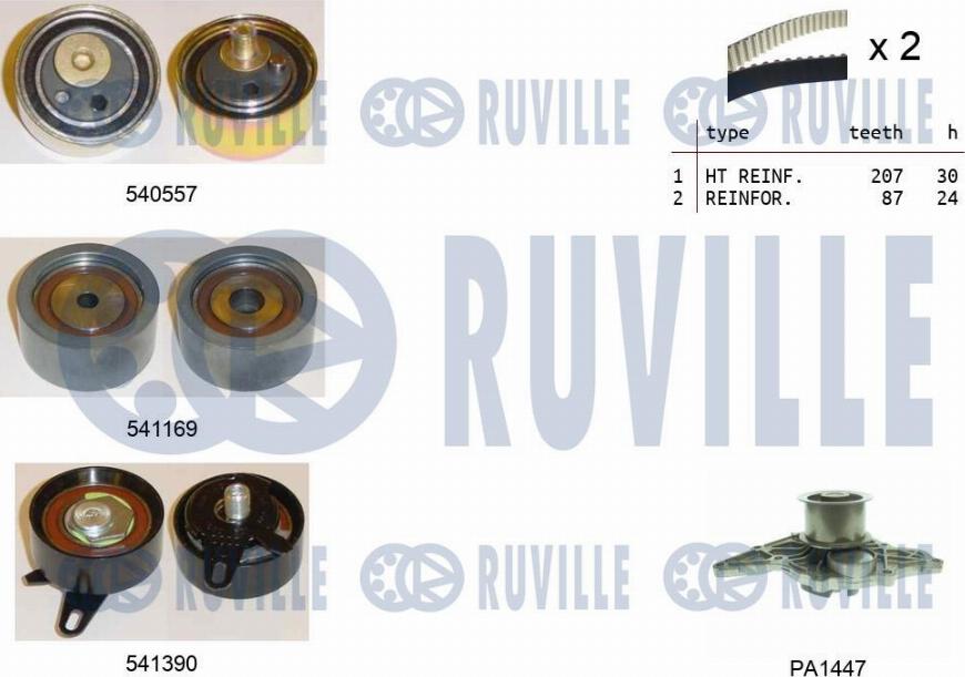 Ruville 5503831 - Водяной насос + комплект зубчатого ремня ГРМ autospares.lv