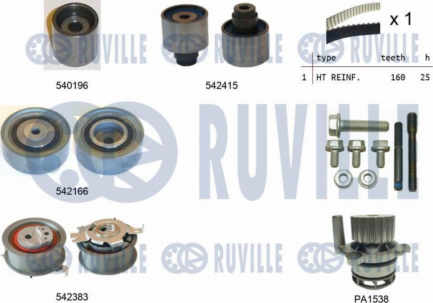 Ruville 5503351 - Водяной насос + комплект зубчатого ремня ГРМ autospares.lv