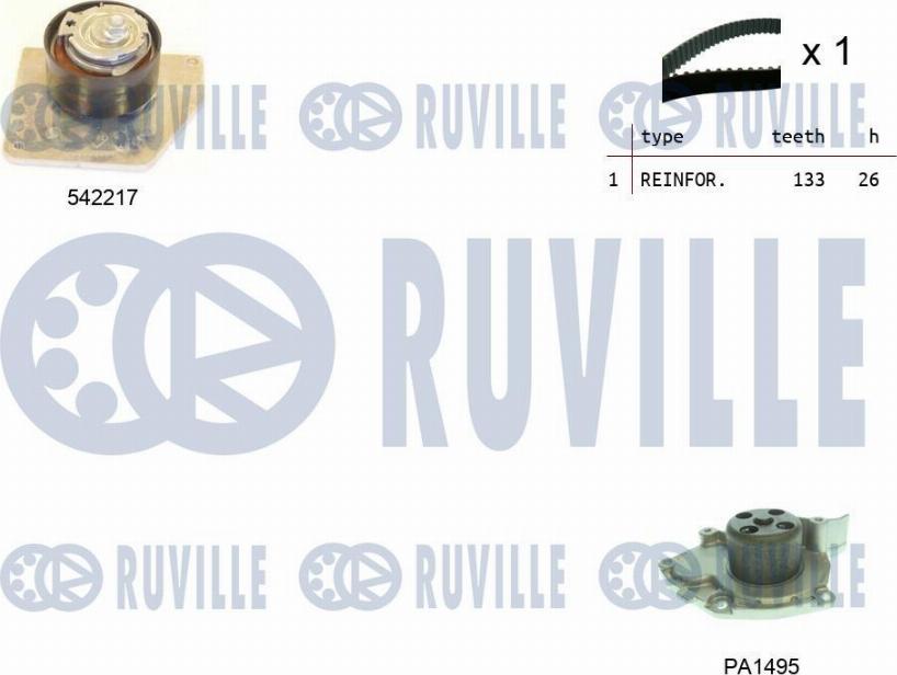 Ruville 5503361 - Водяной насос + комплект зубчатого ремня ГРМ autospares.lv