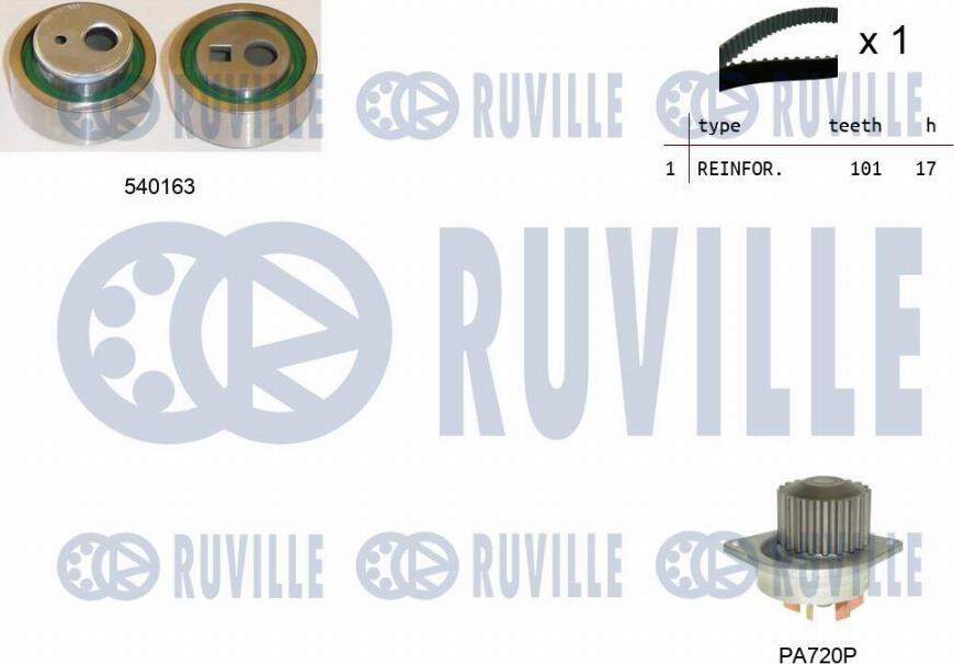 Ruville 5503301 - Водяной насос + комплект зубчатого ремня ГРМ autospares.lv