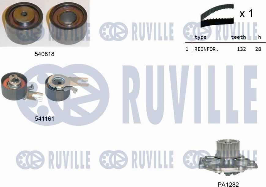 Ruville 5503261 - Водяной насос + комплект зубчатого ремня ГРМ autospares.lv