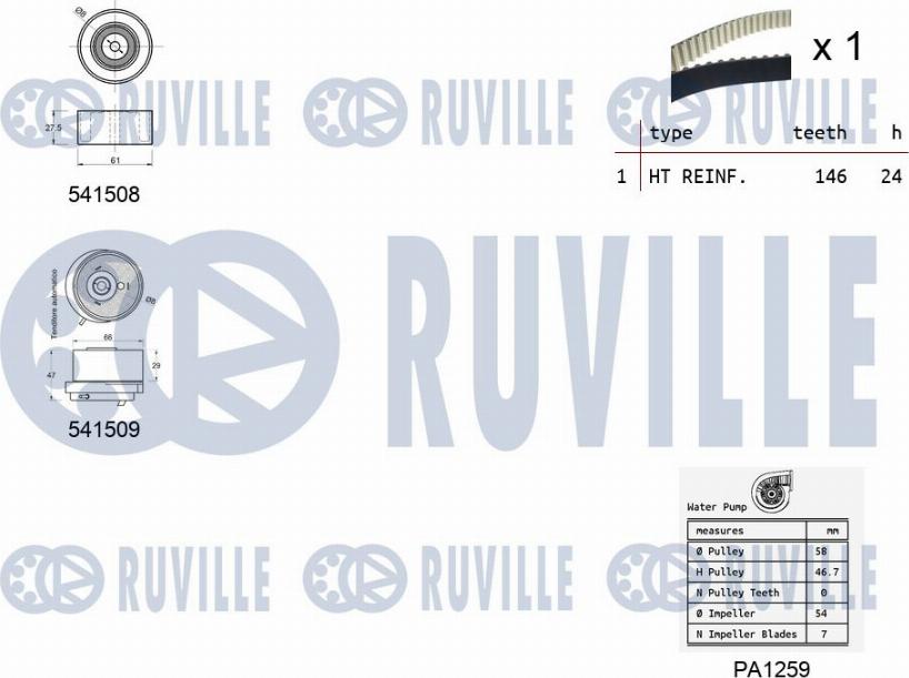 Ruville 5503201 - Водяной насос + комплект зубчатого ремня ГРМ autospares.lv