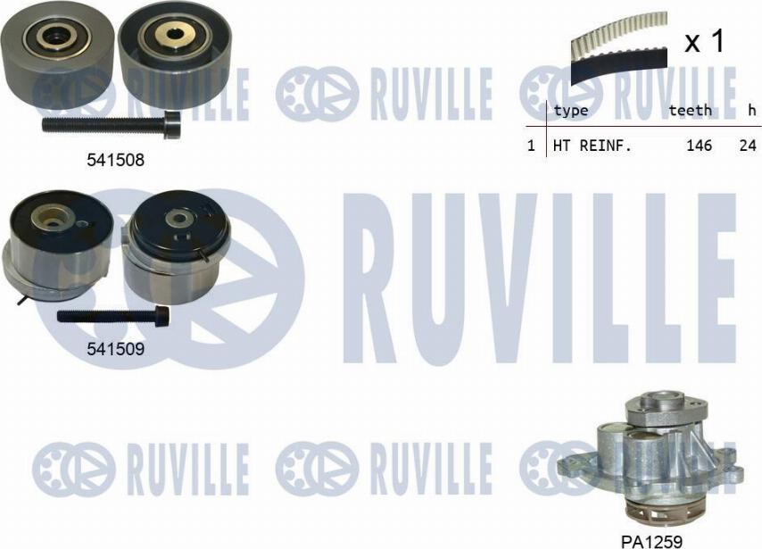Ruville 5503201 - Водяной насос + комплект зубчатого ремня ГРМ autospares.lv