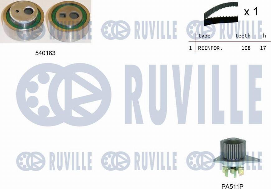 Ruville 5503281 - Водяной насос + комплект зубчатого ремня ГРМ autospares.lv