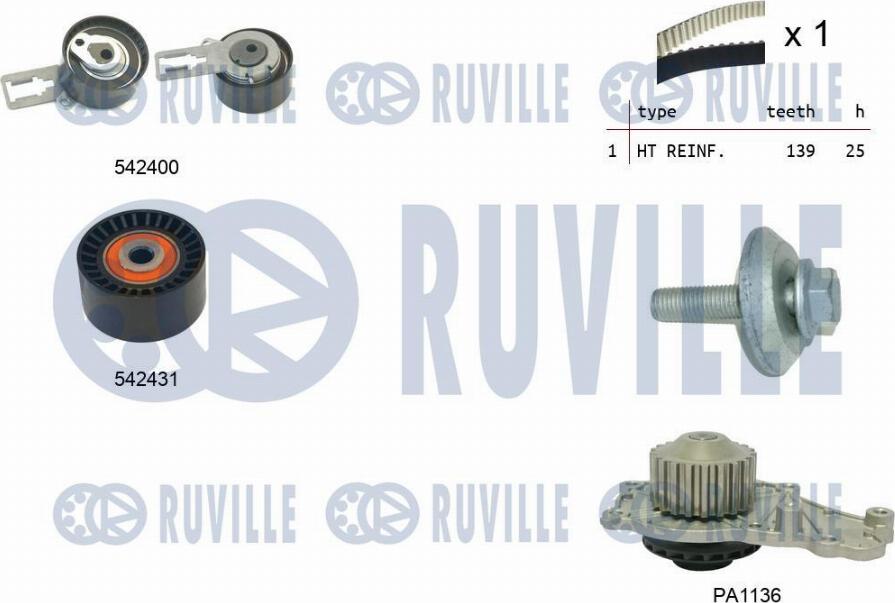 Ruville 5503791 - Водяной насос + комплект зубчатого ремня ГРМ autospares.lv