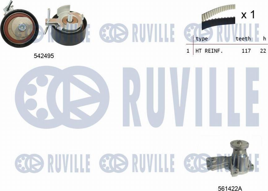 Ruville 5503741 - Водяной насос + комплект зубчатого ремня ГРМ autospares.lv