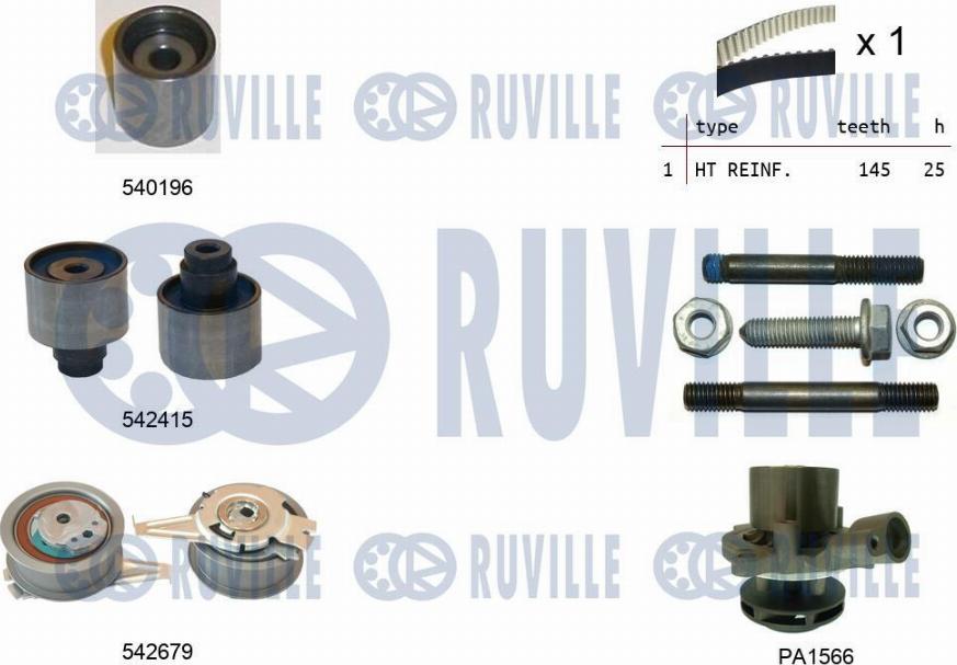 Ruville 5503761 - Водяной насос + комплект зубчатого ремня ГРМ autospares.lv