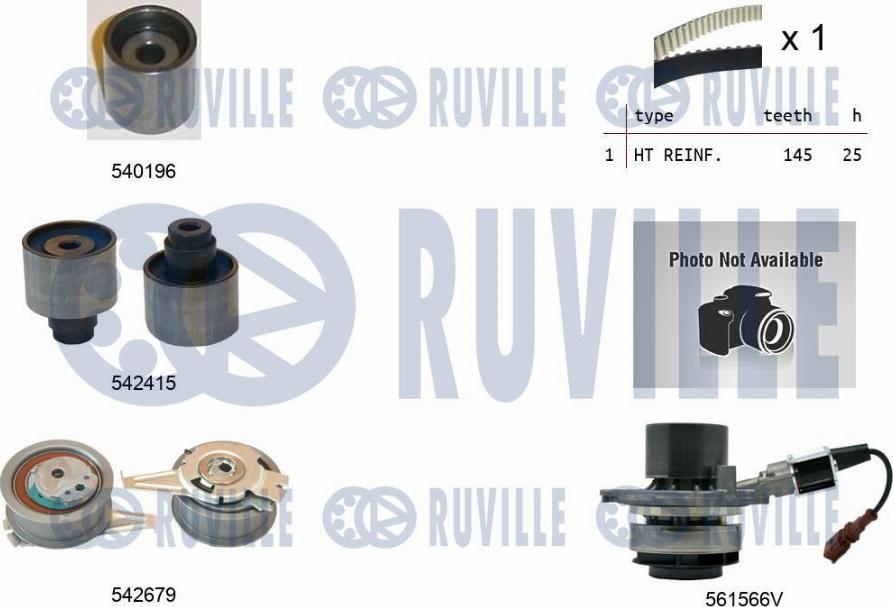 Ruville 5503762 - Водяной насос + комплект зубчатого ремня ГРМ autospares.lv