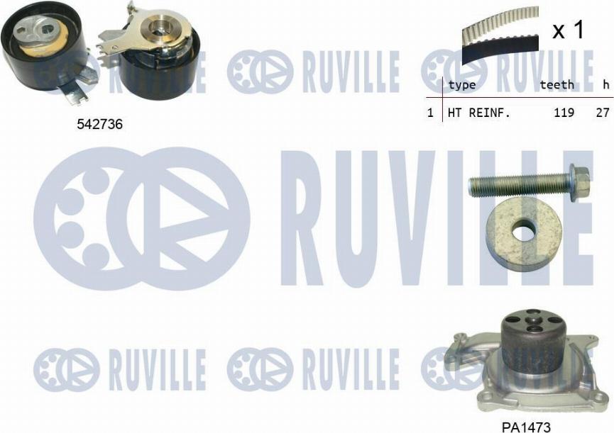 Ruville 5505011 - Водяной насос + комплект зубчатого ремня ГРМ autospares.lv