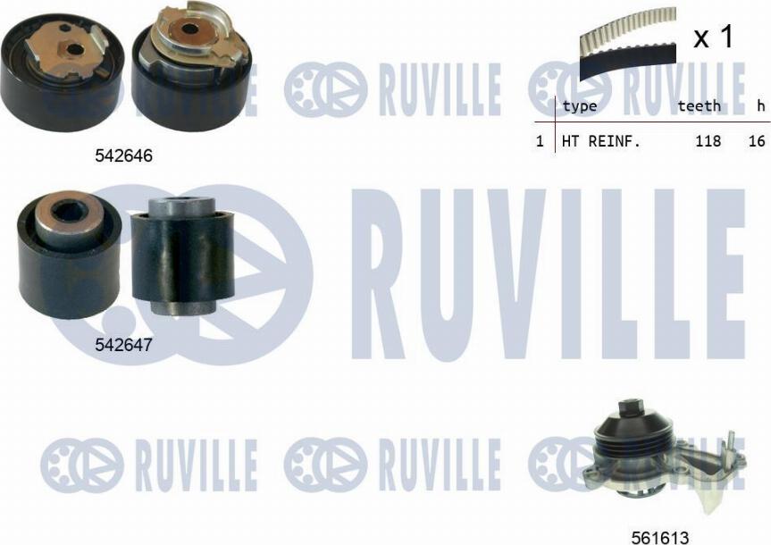 Ruville 5503772 - Водяной насос + комплект зубчатого ремня ГРМ autospares.lv