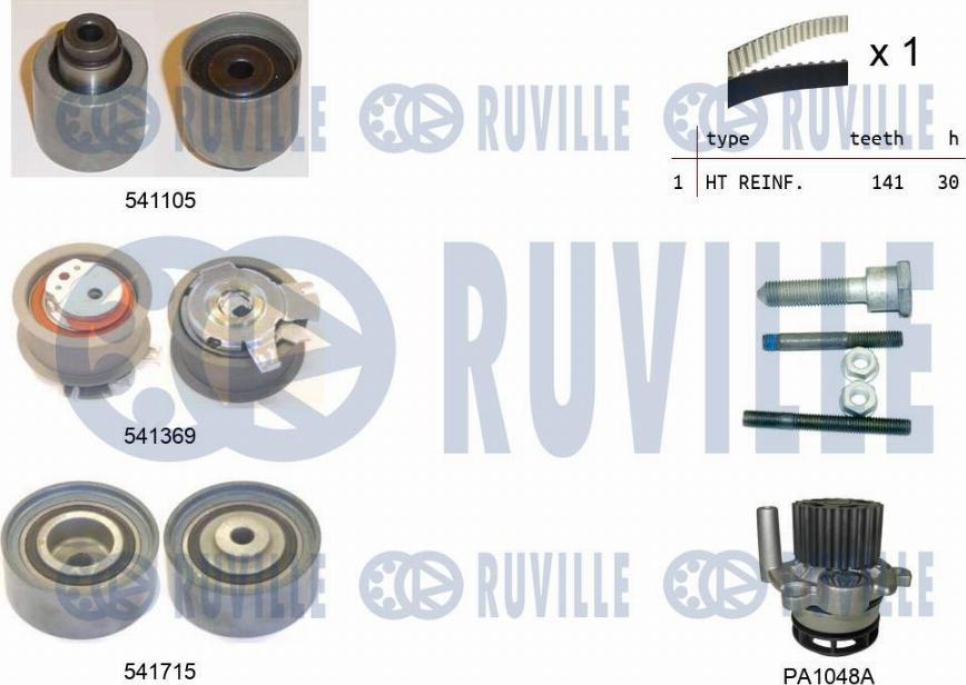 Ruville 5502991 - Водяной насос + комплект зубчатого ремня ГРМ autospares.lv
