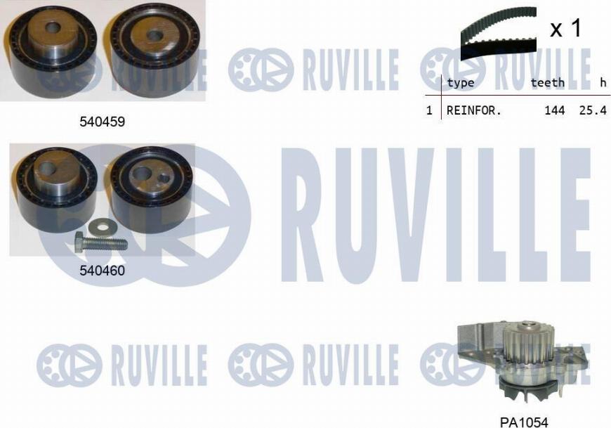 Ruville 5502941 - Водяной насос + комплект зубчатого ремня ГРМ autospares.lv