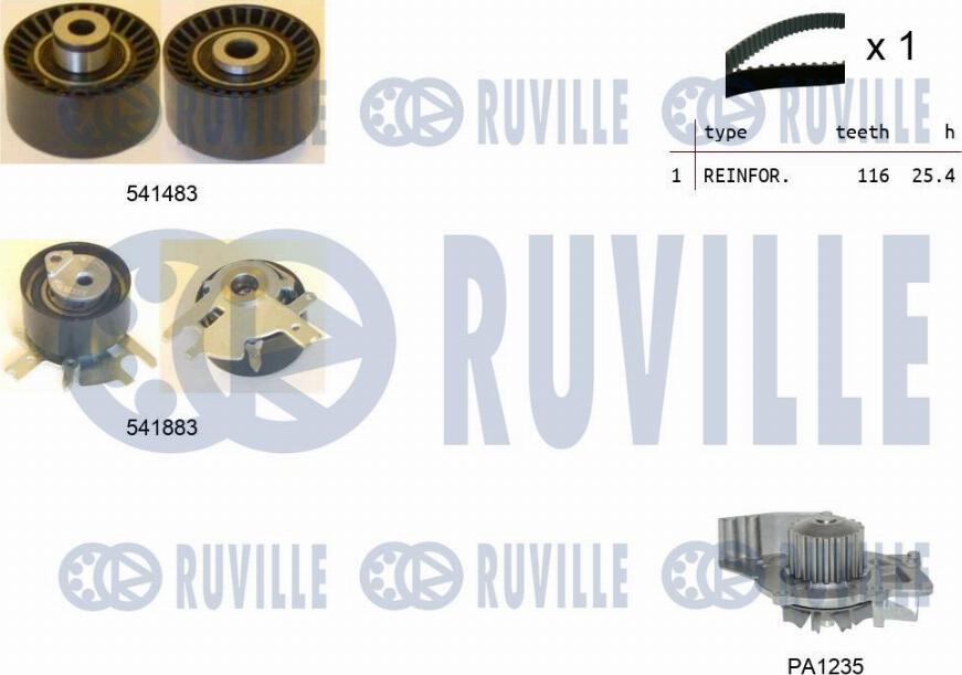 Ruville 5502962 - Водяной насос + комплект зубчатого ремня ГРМ autospares.lv