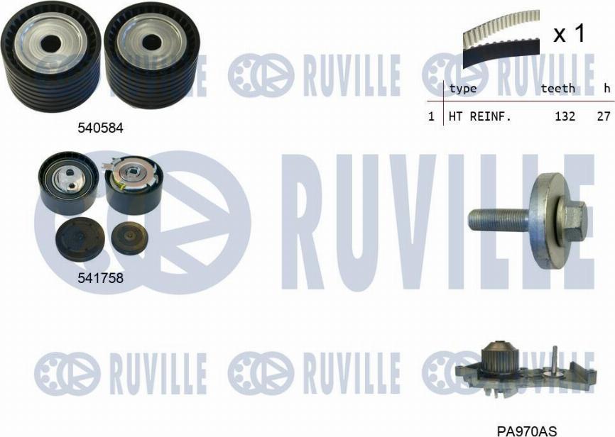 Ruville 5502981 - Водяной насос + комплект зубчатого ремня ГРМ autospares.lv