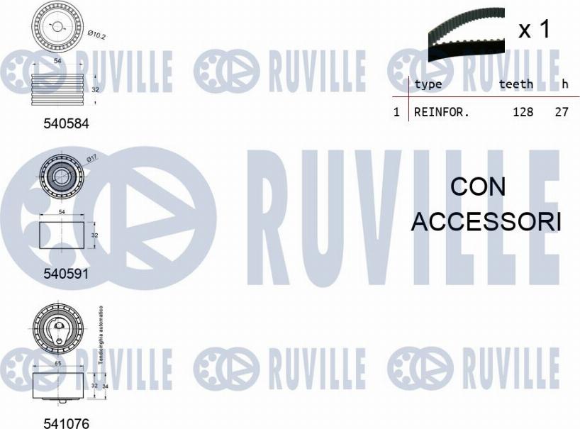 Ruville 550254 - Комплект зубчатого ремня ГРМ autospares.lv