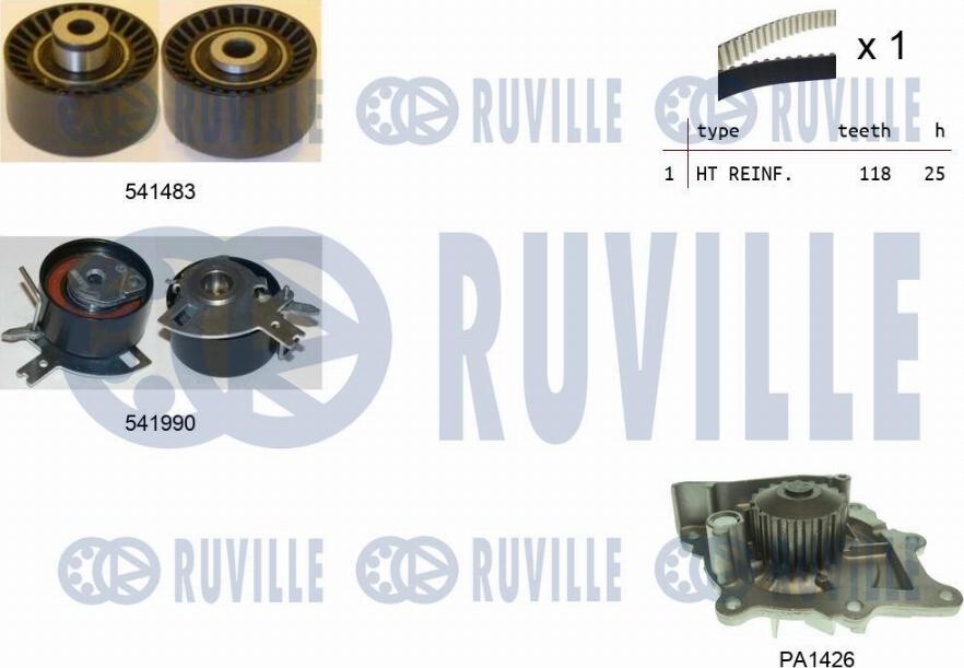 Ruville 5502801 - Водяной насос + комплект зубчатого ремня ГРМ autospares.lv