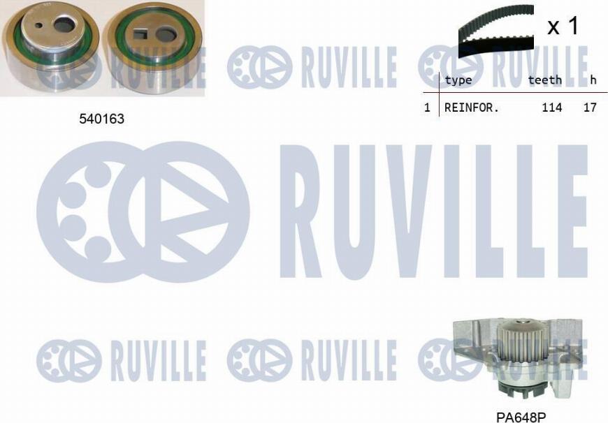 Ruville 5502241 - Водяной насос + комплект зубчатого ремня ГРМ autospares.lv