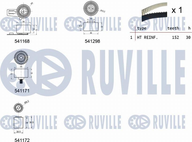 Ruville 550273 - Комплект зубчатого ремня ГРМ autospares.lv