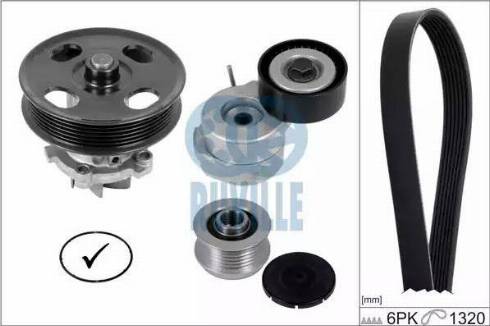 Ruville 55355801 - Водяной насос + комплект ручейковых ремней autospares.lv