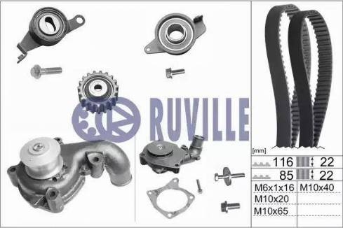 Ruville 55214701 - Водяной насос + комплект зубчатого ремня ГРМ autospares.lv