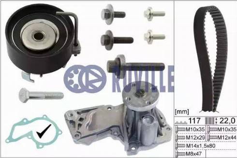 Ruville 55282701 - Водяной насос + комплект зубчатого ремня ГРМ autospares.lv