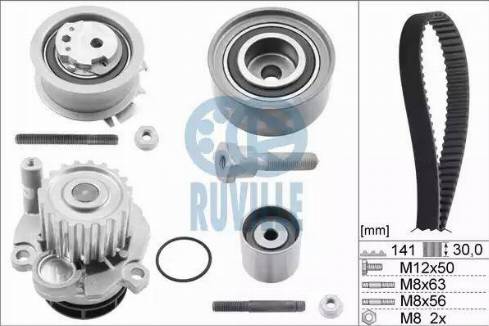 Ruville 55766711 - Водяной насос + комплект зубчатого ремня ГРМ autospares.lv