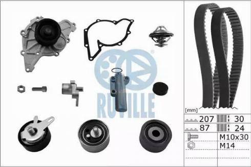 Ruville 55703771 - Водяной насос + комплект зубчатого ремня ГРМ autospares.lv