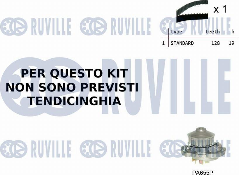 Ruville 55B0011 - Водяной насос + комплект зубчатого ремня ГРМ autospares.lv