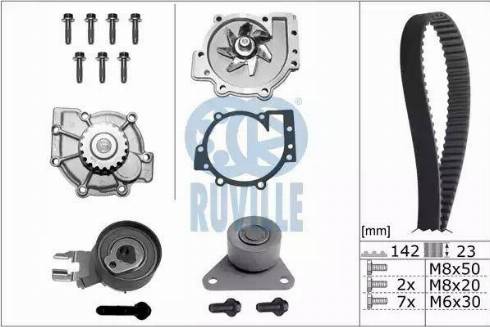 Ruville 56536701 - Водяной насос + комплект зубчатого ремня ГРМ autospares.lv