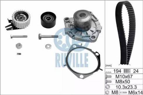 Ruville 56036701 - Водяной насос + комплект зубчатого ремня ГРМ autospares.lv