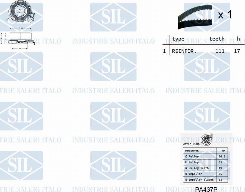 Saleri SIL K1PA437P - Водяной насос + комплект зубчатого ремня ГРМ autospares.lv