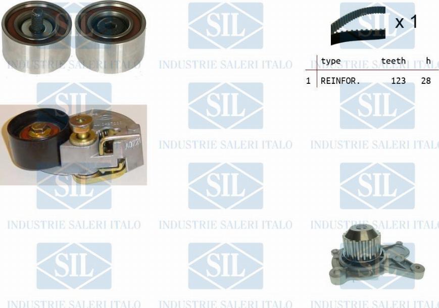 Saleri SIL K1PA1454 - Водяной насос + комплект зубчатого ремня ГРМ autospares.lv