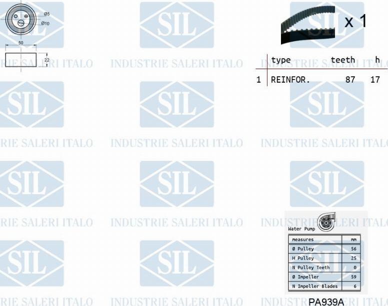 Saleri SIL K1PA1463 - Водяной насос + комплект зубчатого ремня ГРМ autospares.lv