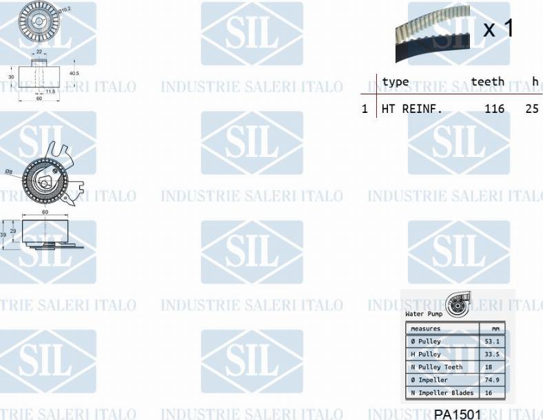 Saleri SIL K1PA1501 - Водяной насос + комплект зубчатого ремня ГРМ autospares.lv