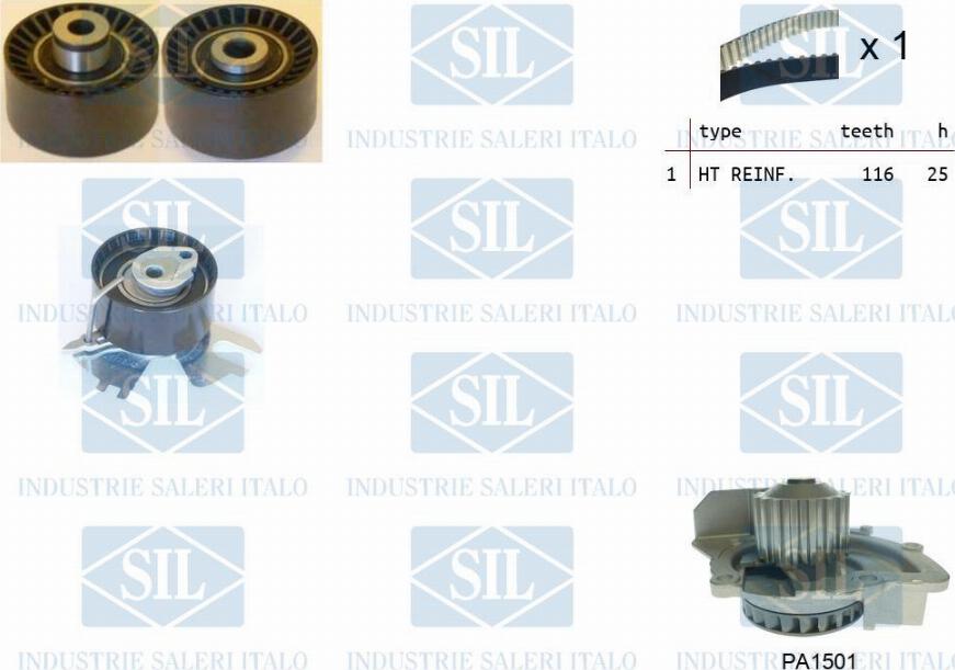 Saleri SIL K1PA1501 - Водяной насос + комплект зубчатого ремня ГРМ autospares.lv