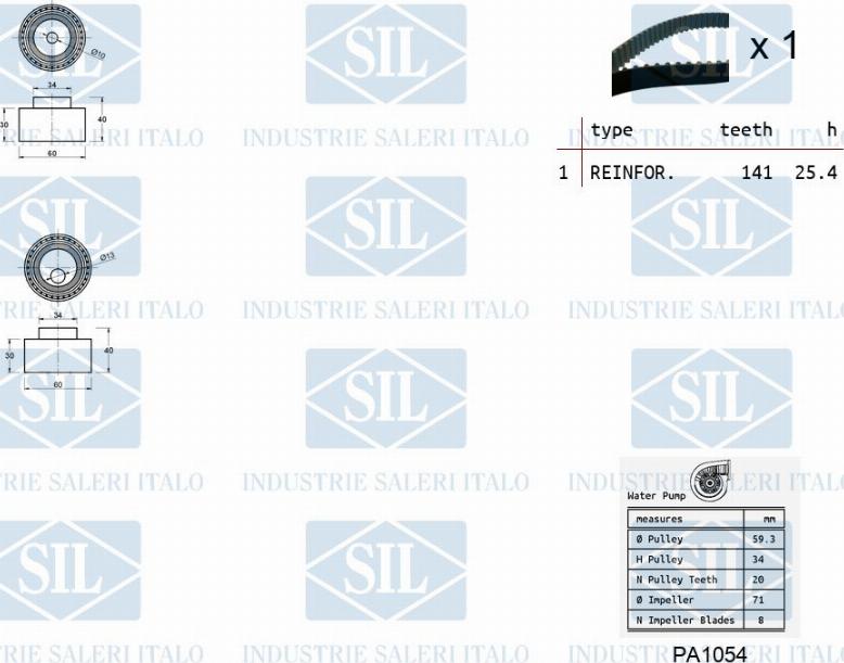 Saleri SIL K1PA1054 - Водяной насос + комплект зубчатого ремня ГРМ autospares.lv